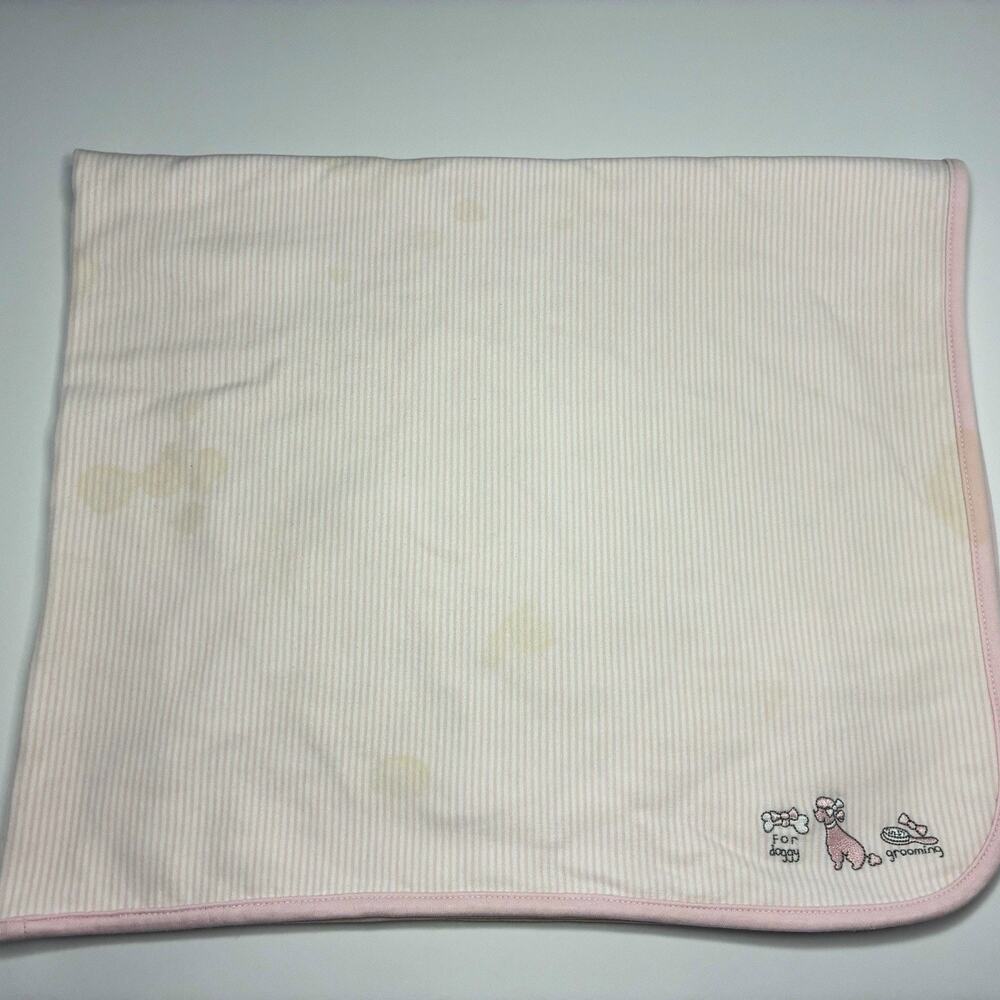 Vintage 2003 Gymboree Posh Poodle Baby Blanket Pink White Striped - STAINS READ
